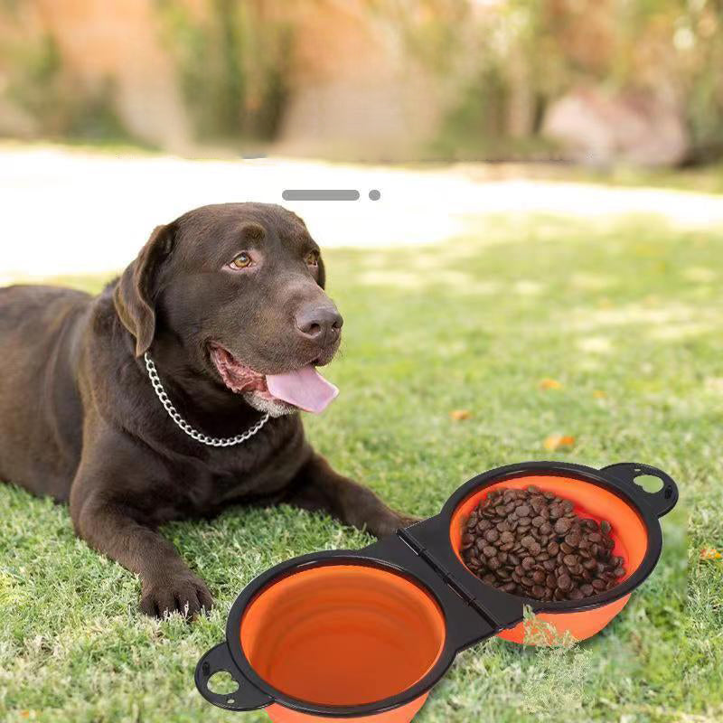 Silicone Outdoor Folding Double Bowl Pet 