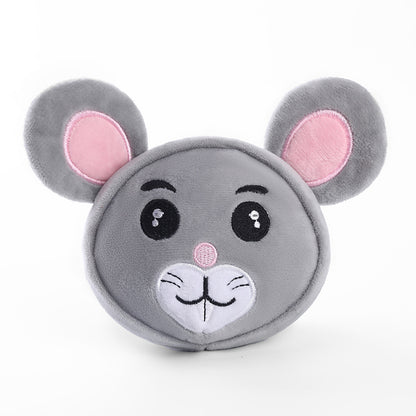 Pet Vocal Teething Plush Toys Bite Resistant Teeth Cleaning - Cute gray mouse plush toy with round shape and cheerful face.