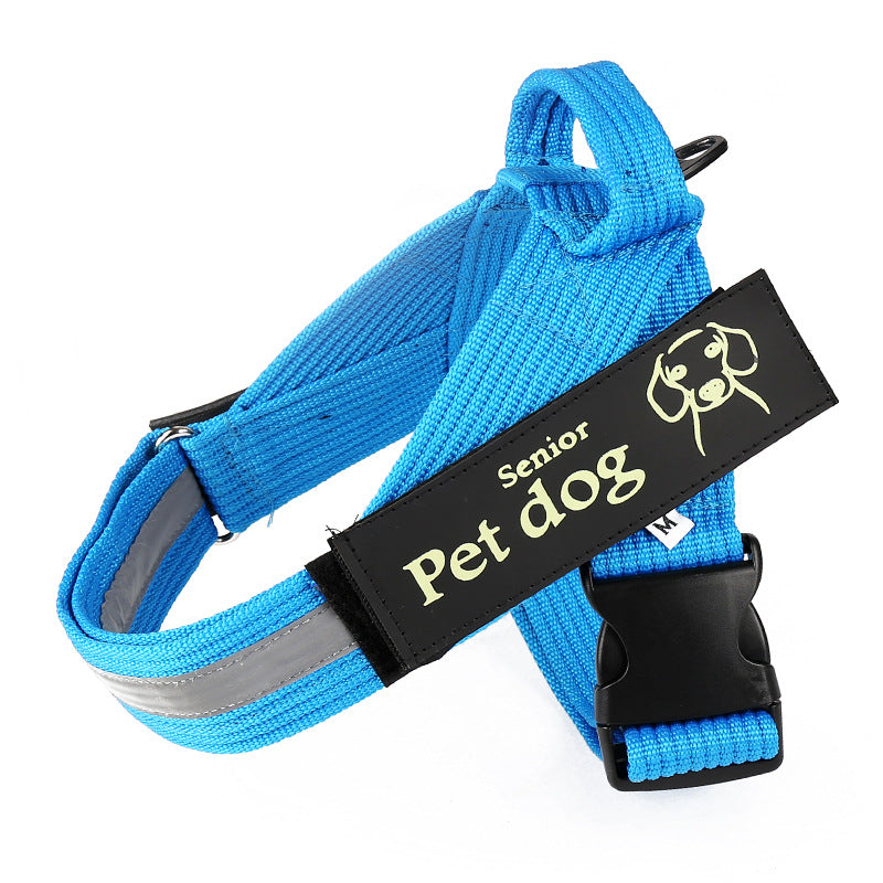 Dog Walking Chain Leash Medium And Large Dog - Blue nylon harness for pet dogs with reflective straps and adjustable features.