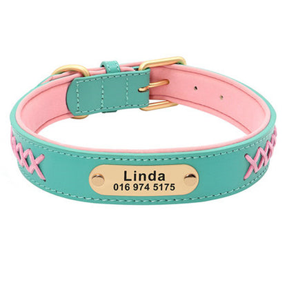 Collar Large And Medium Dog Lettering Anti-lost in turquoise and pink with personalized metal tag.