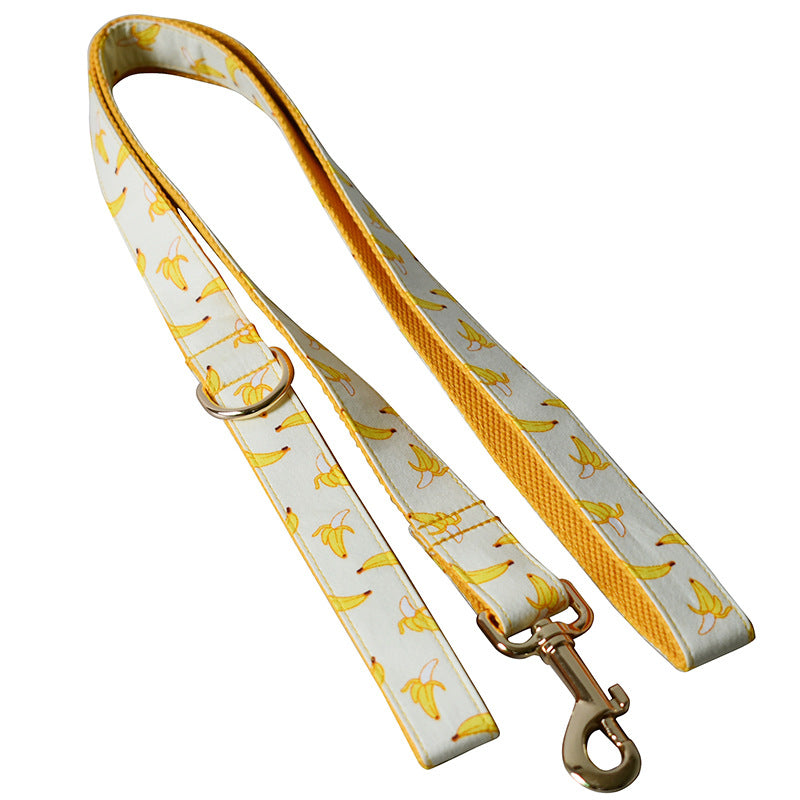 Yellow Banana Dog Traction Rope made of polyester featuring a playful banana design, perfect for walking dogs.