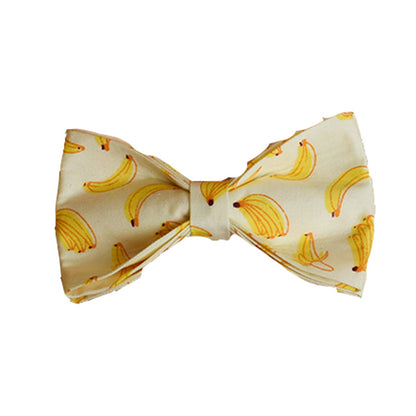 Yellow Banana Dog Traction Rope with a fun banana pattern bow tie design.